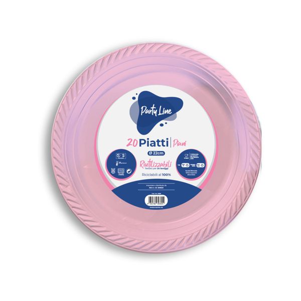 Party Piatti piani 22cm plastica colorati confezione di 20pz riutilizzabili